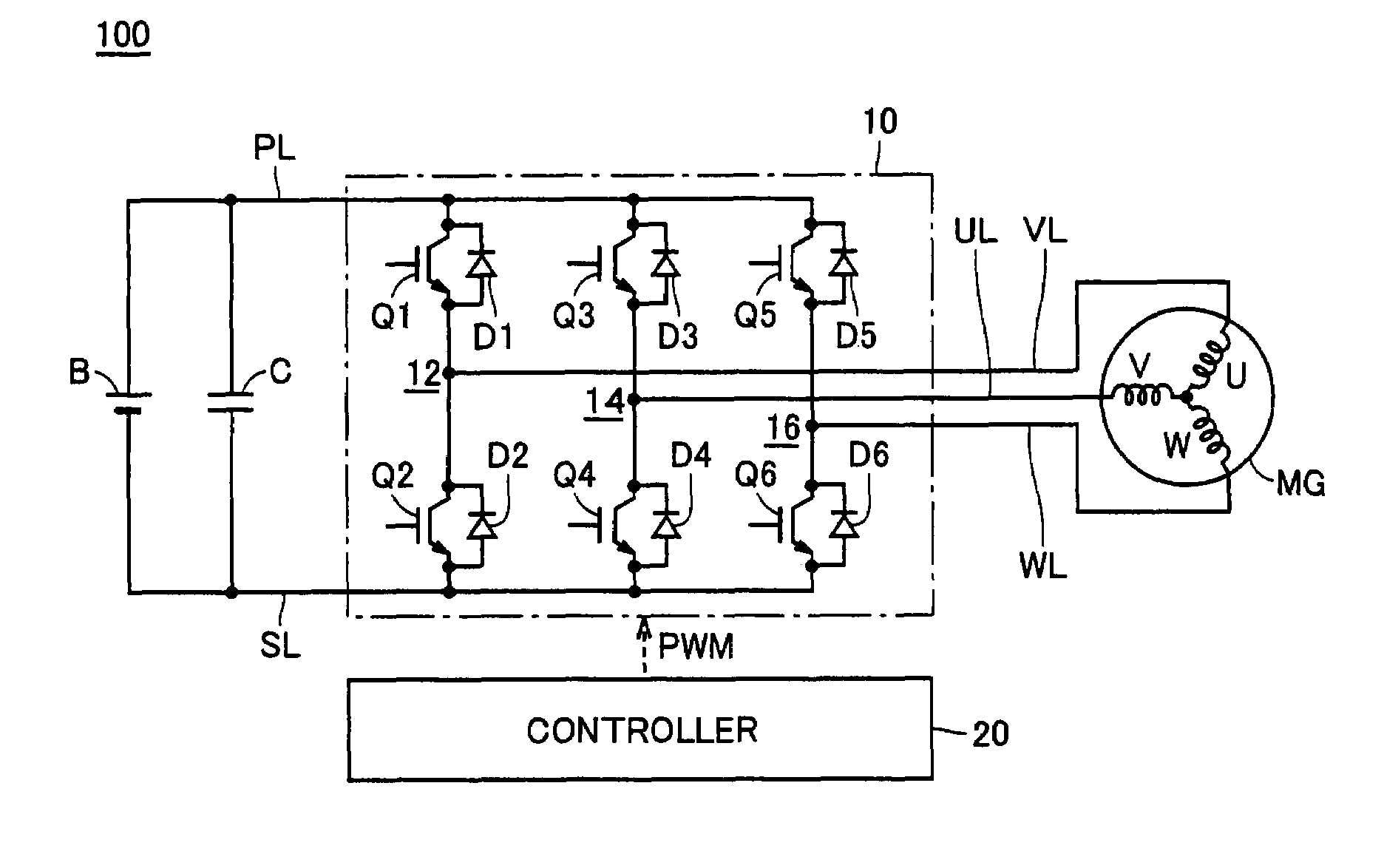 Heat dissipating fins opposite semiconductor elements