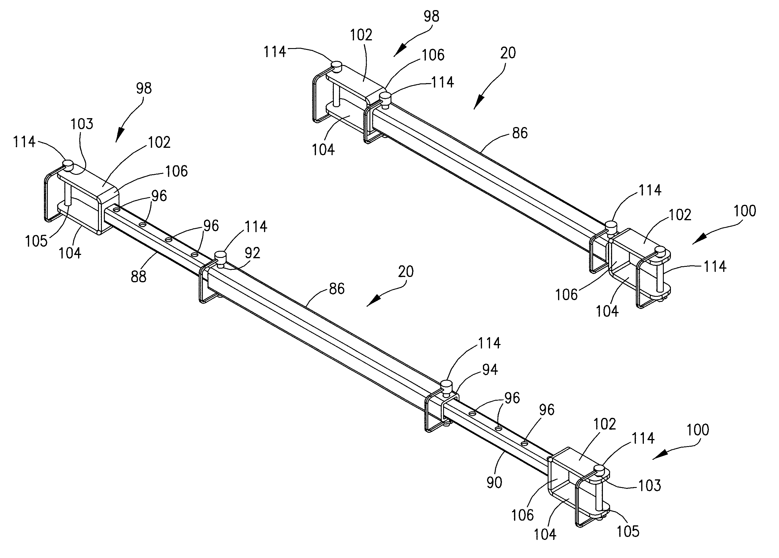 Clamp-on fork lift attachment with stabilizer bar