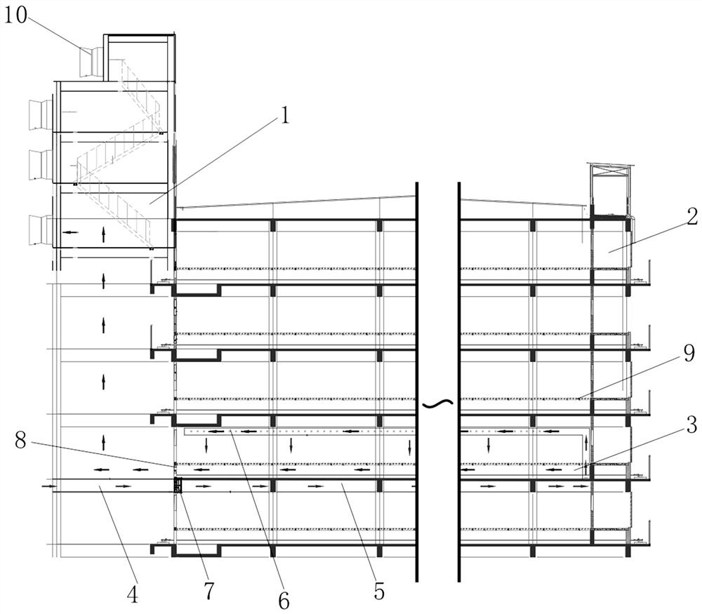 Multilayer livestock and poultry house capable of recycling waste gas heat in winter