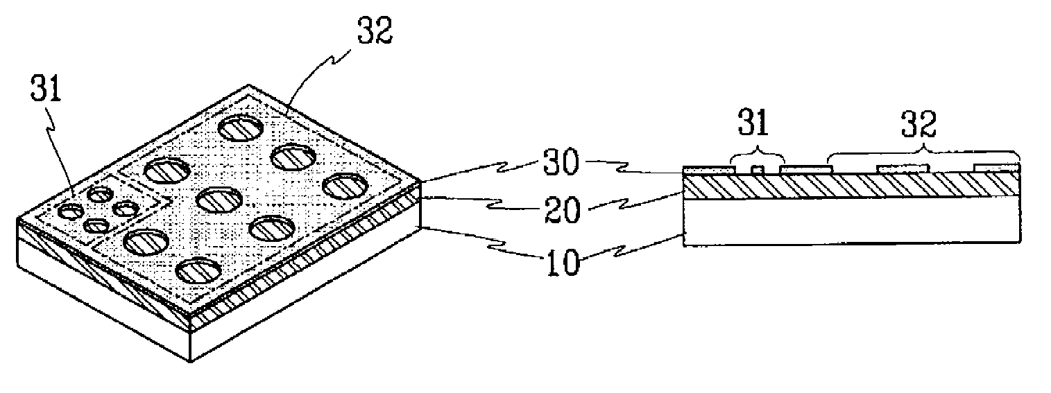 Semiconductor template substrate, light-emitting element using a semiconductor template substrate, and a production method therefor