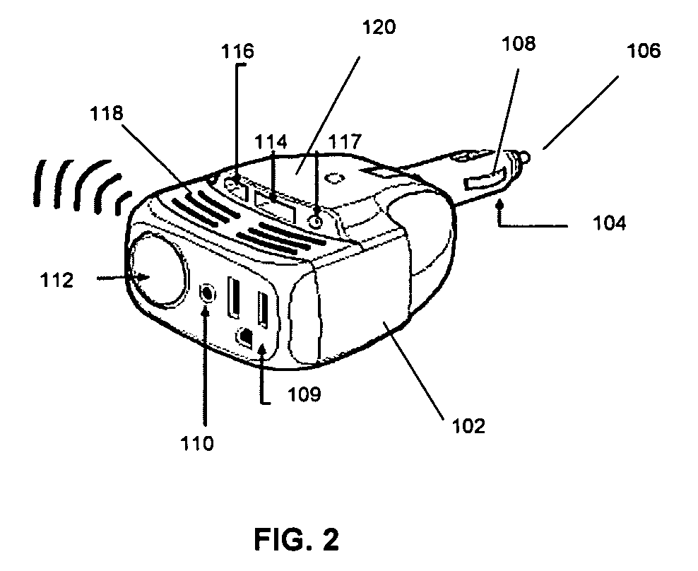 Cigarette lighter adapter device that interfaces with an external device via a port interface