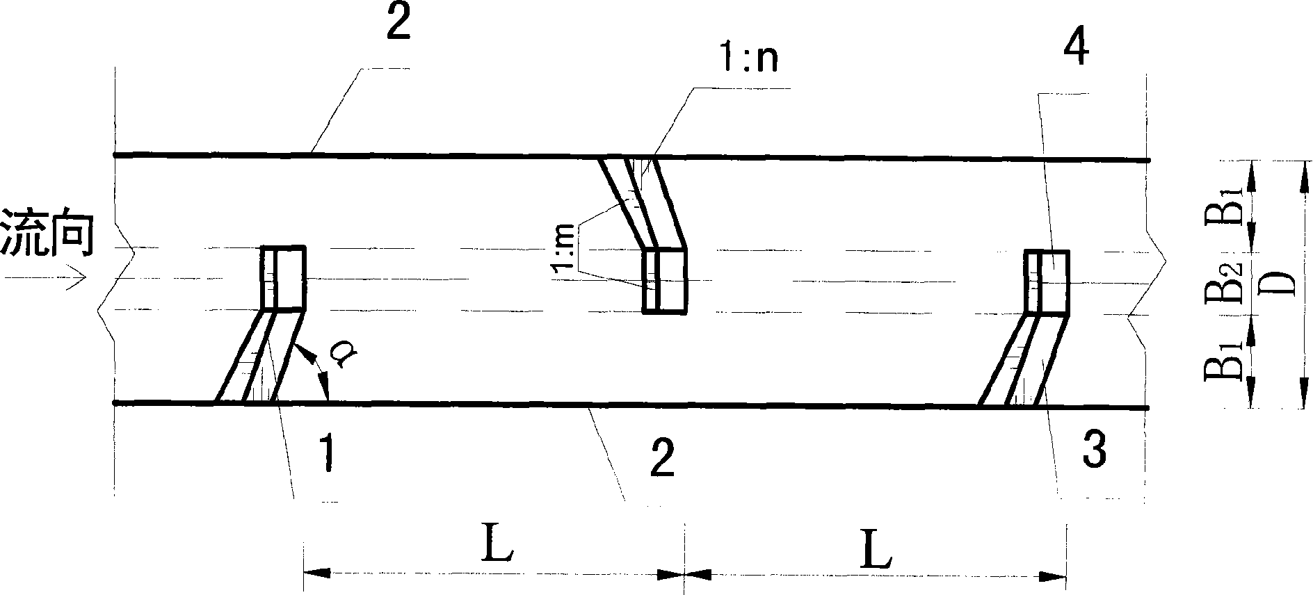 Mud-stone flow discharge guiding groove based on step anti-flushing notched sill group and use thereof