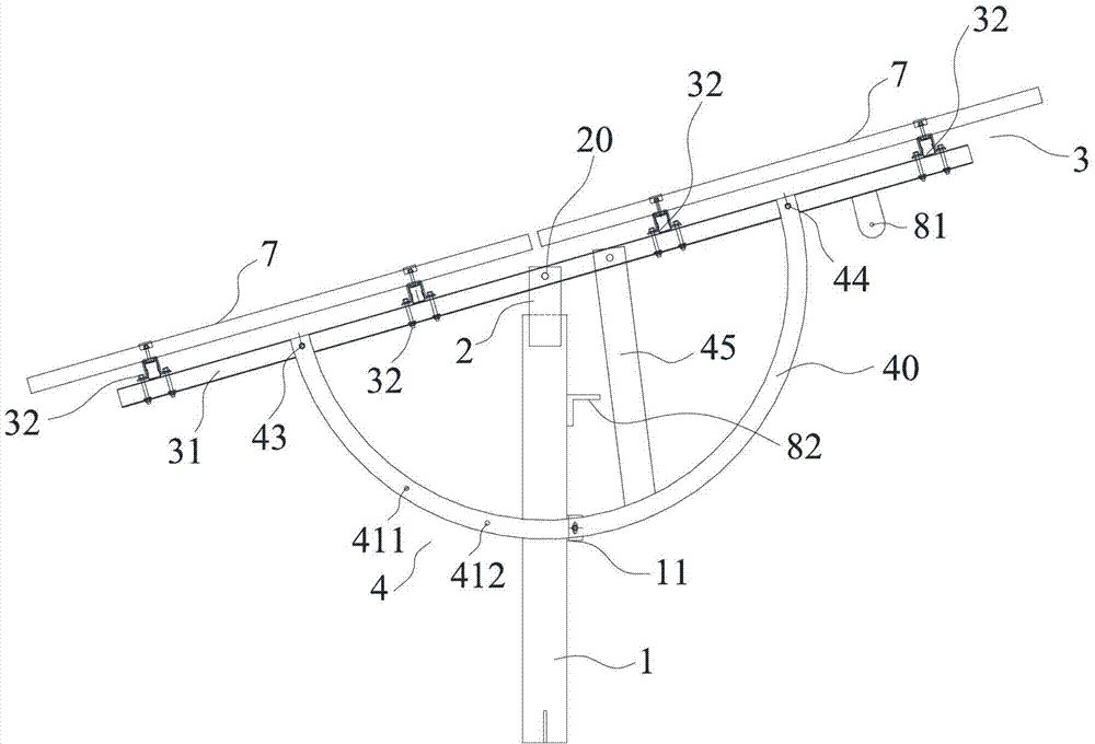 Solar generating unit and circular-arc support elevation adjusting bracket