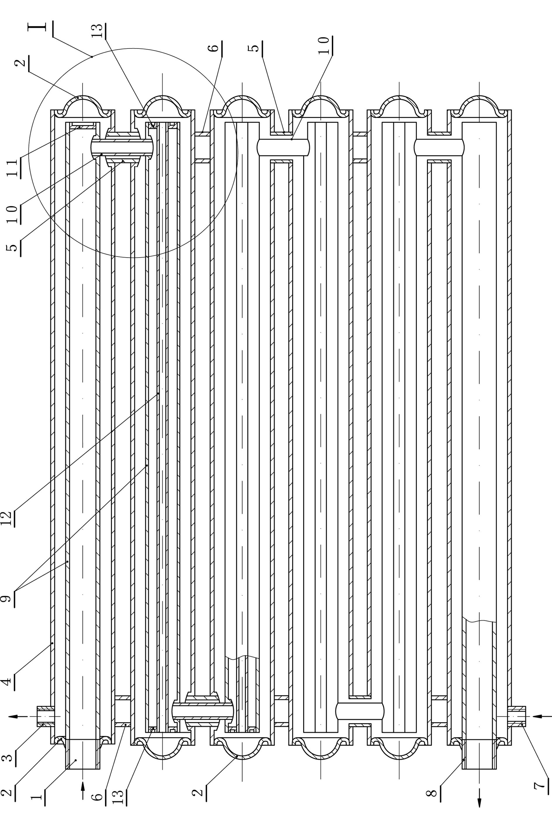 Pipe-communicated double-partition-wall heat transfer heat exchanger and manufacturing process thereof