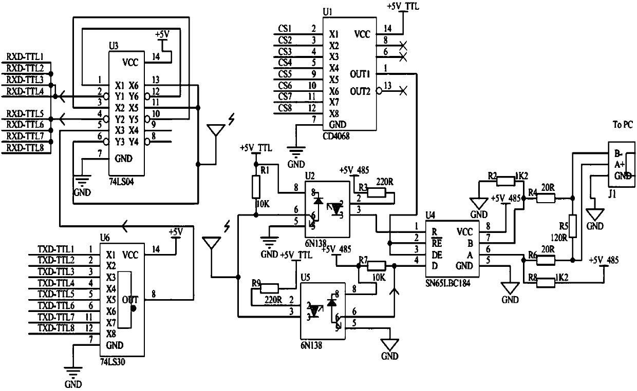 RS485 to eight route RS232 wireless communication converter