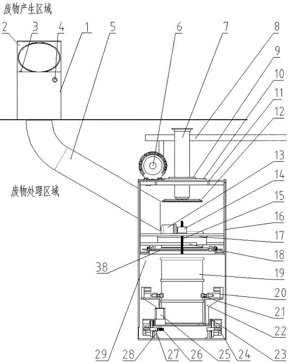 In-barrel compacting device for radioactive solid waste