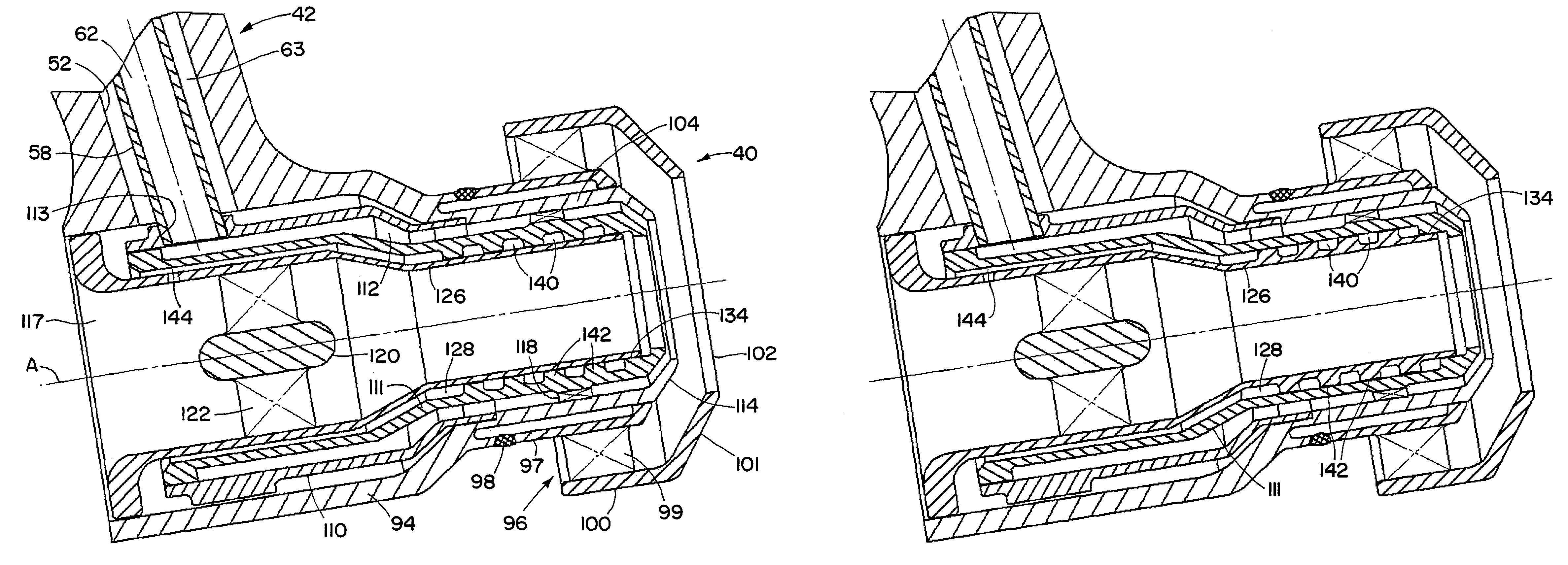 Fuel injector nozzles, with labyrinth grooves, for gas turbine engines