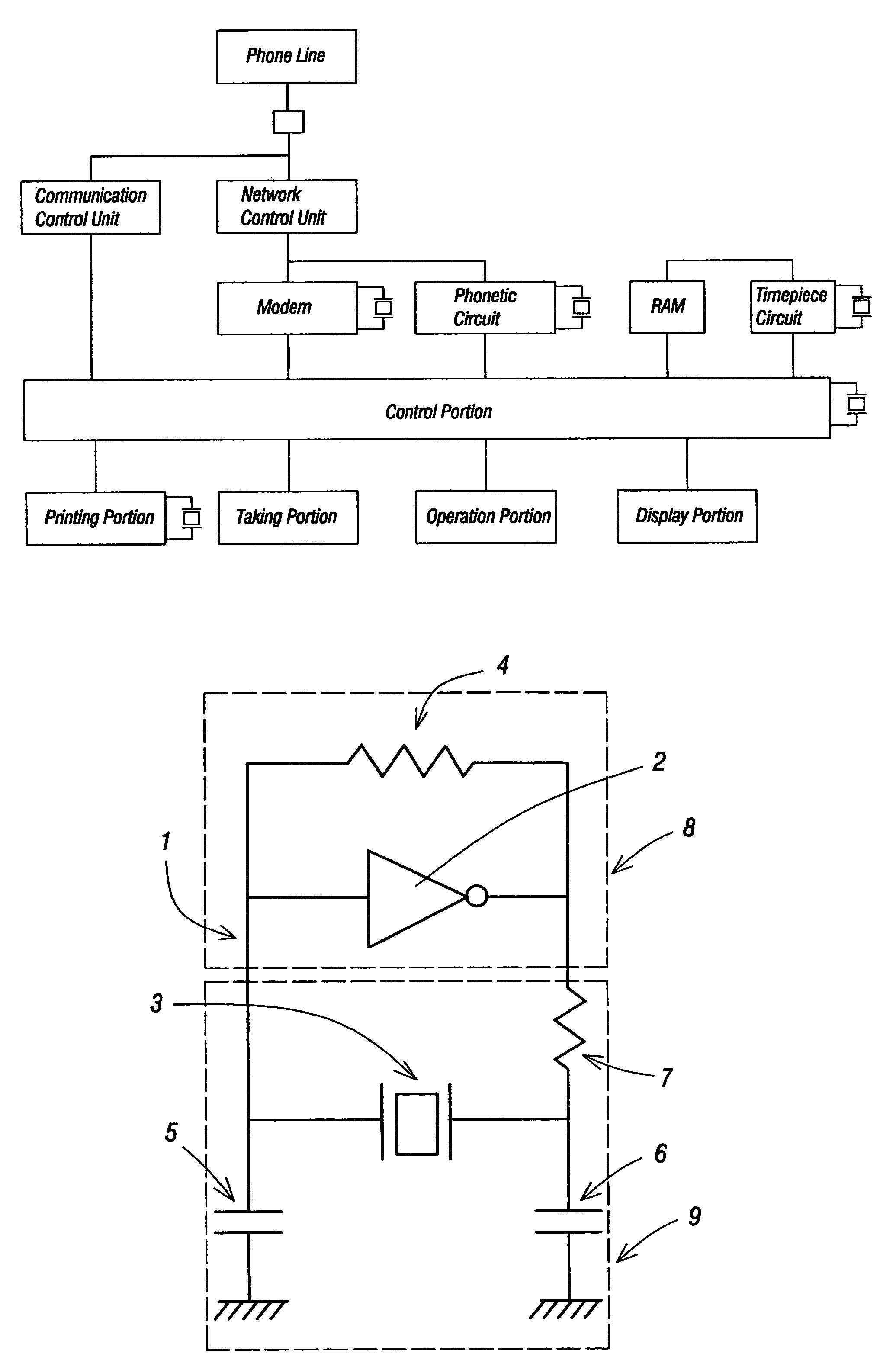 Electronic apparatus having display portion and oscillator and manufacturing method of the same