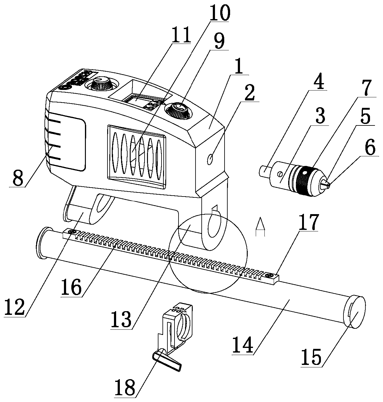 An end mill clamping and moving adjustment device