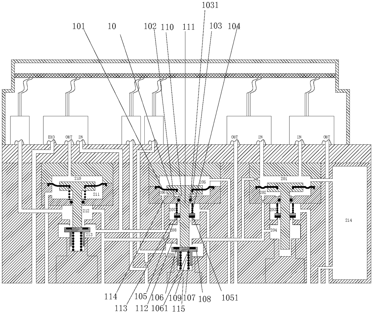 A train tube pressure control module for electric locomotive