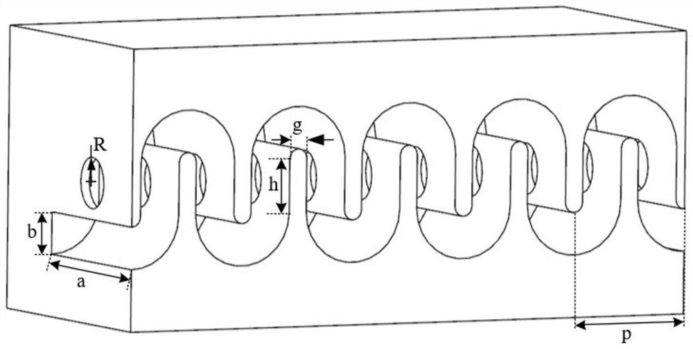 A trapezoidal interleaved double-grid slow-wave structure