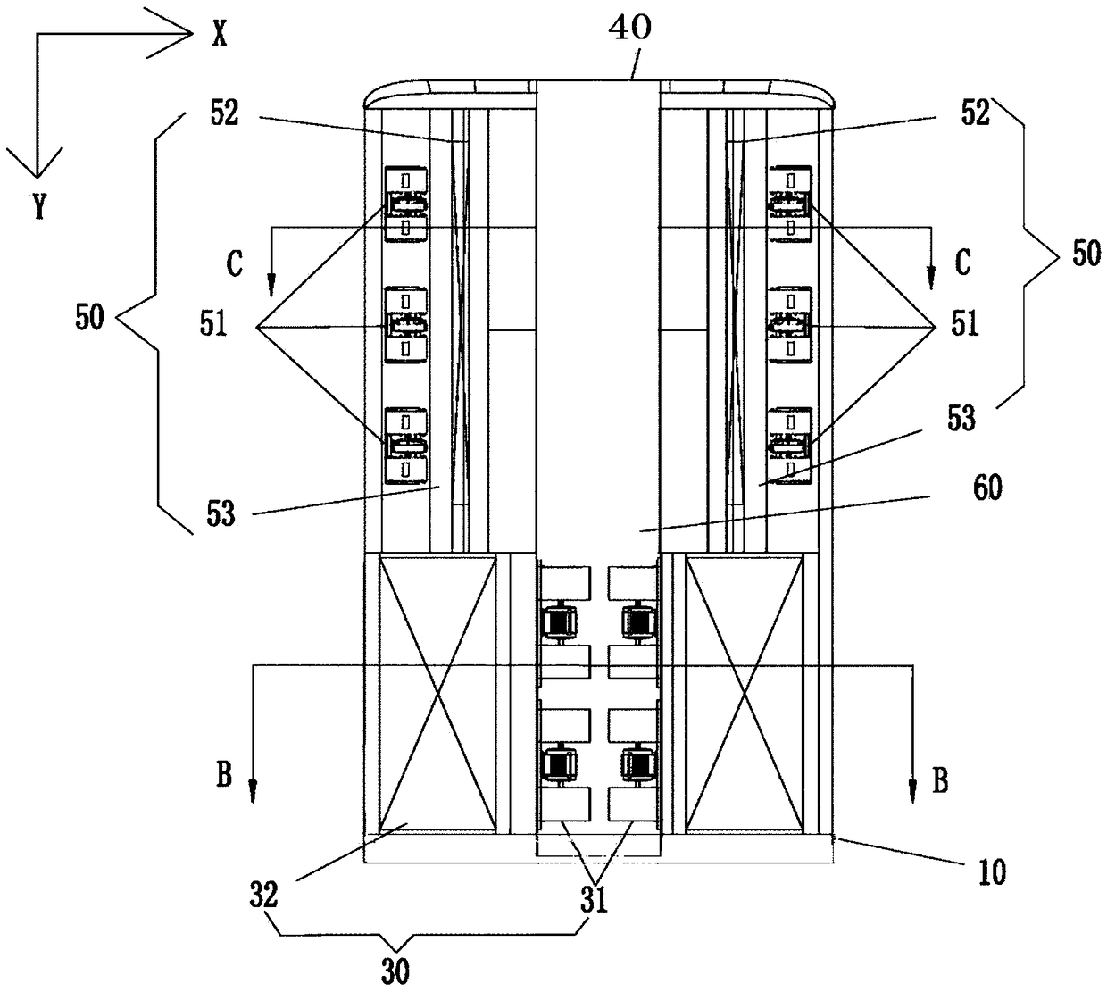 Air conditioning structure for rail traffic and rail traffic
