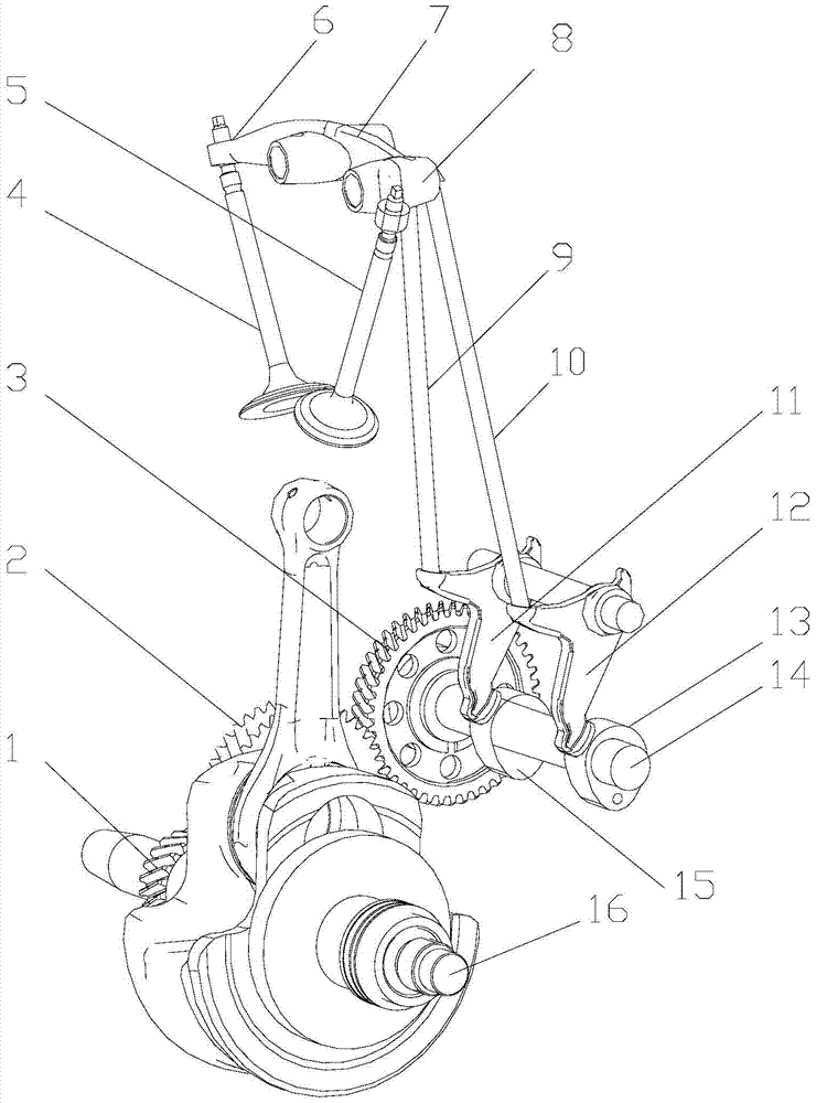 Motorcycle engine gas distribution mechanism and motorcycle engine