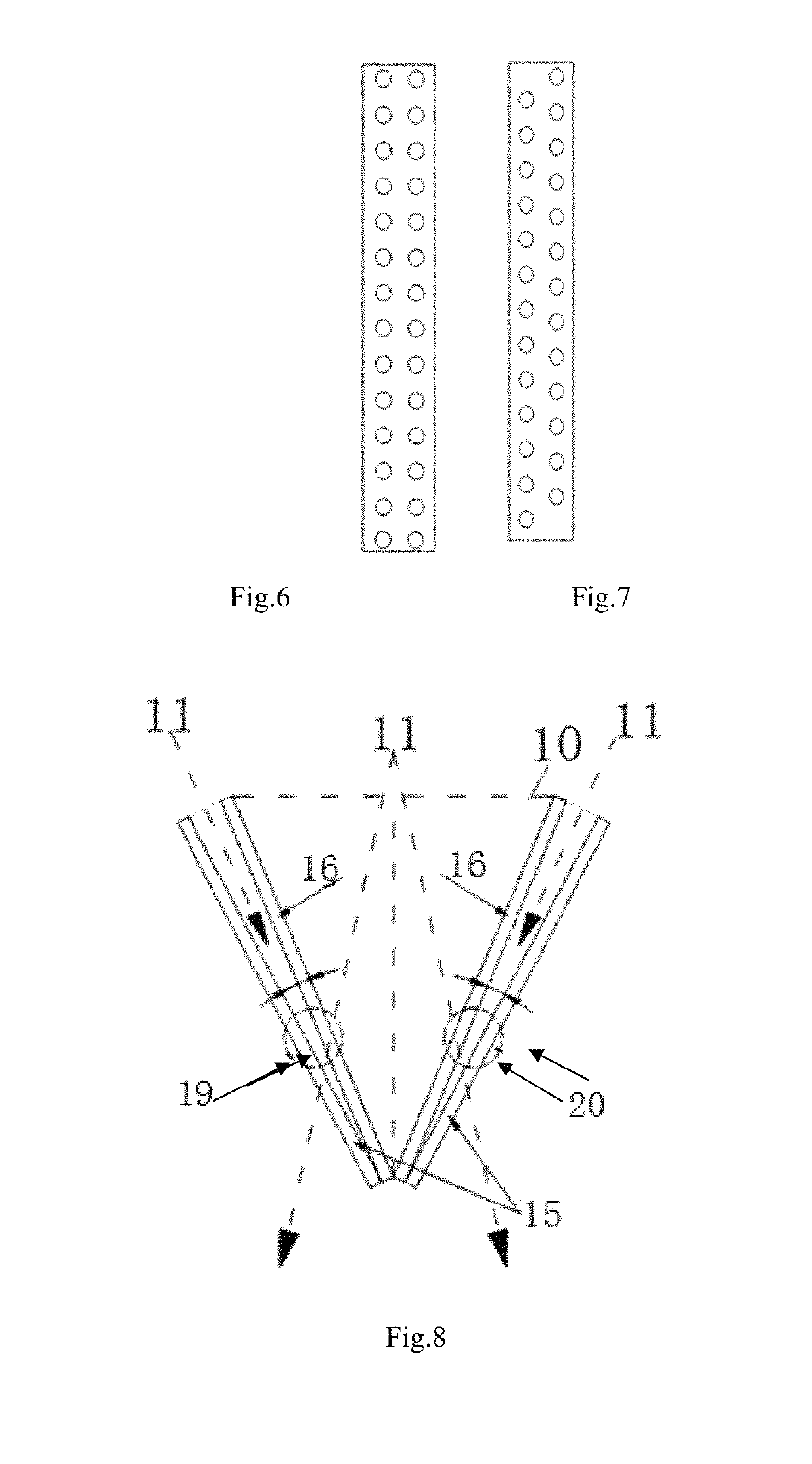 Columnar cooling tube bundle with wedge-shaped gap