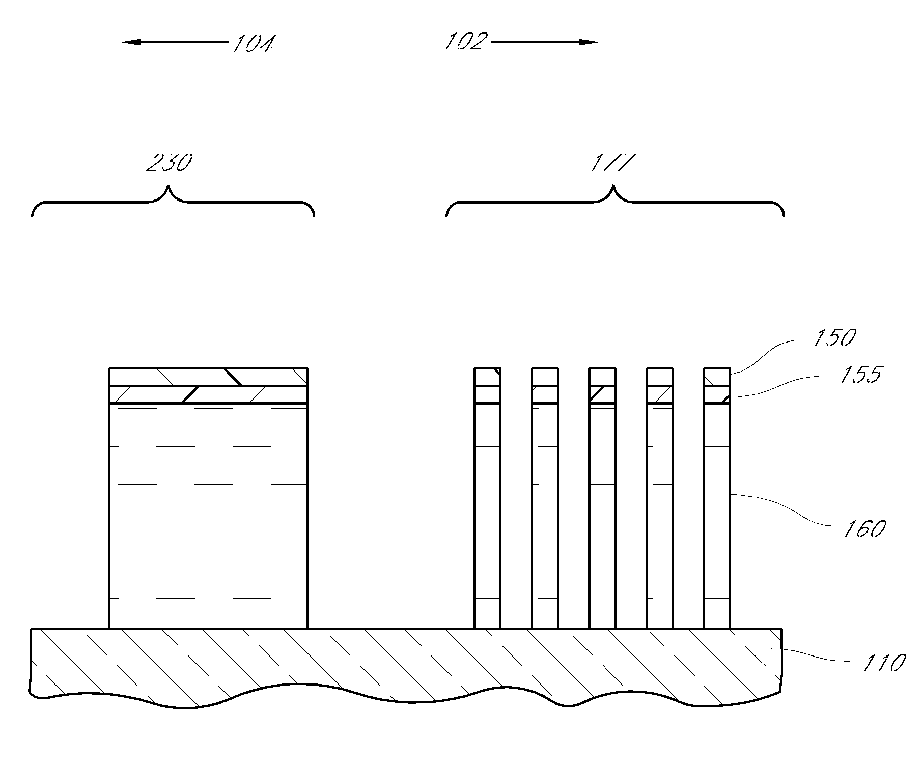 Pitch reduced patterns relative to photolithography features