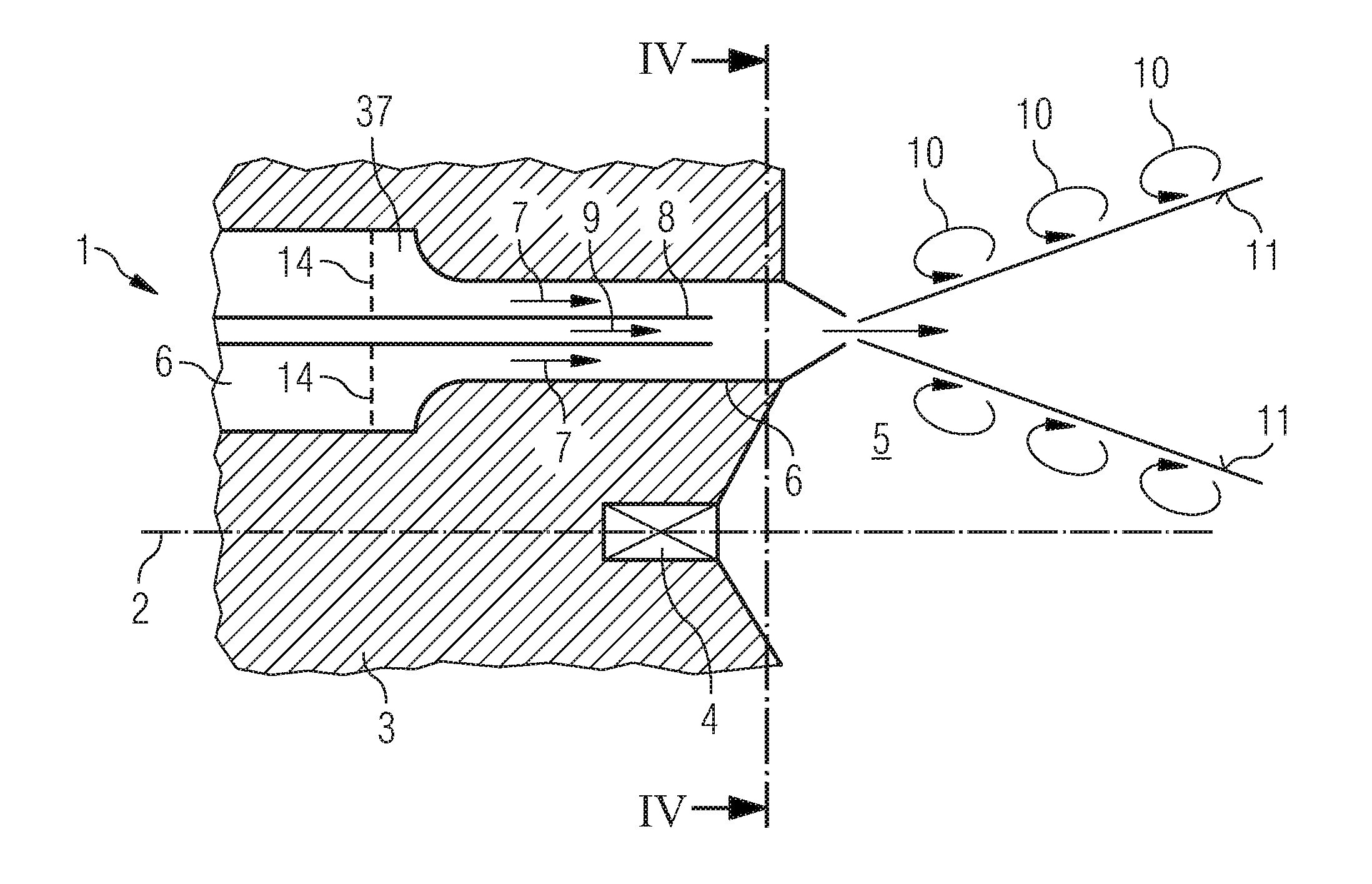 Non-rotational stabilization of the flame of a premixing burner