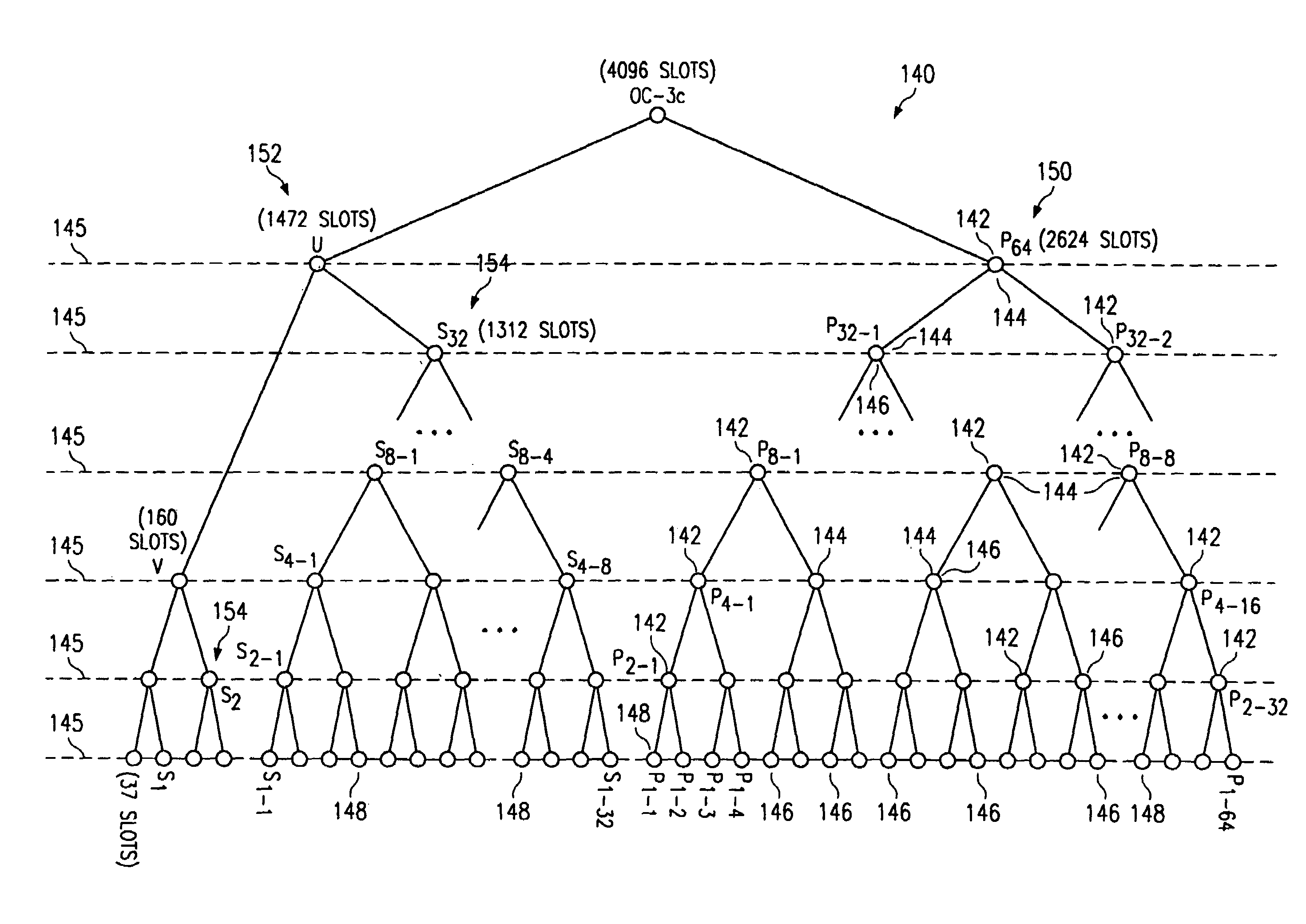 Transmission slot allocation method and map for virtual tunnels in a transmission line