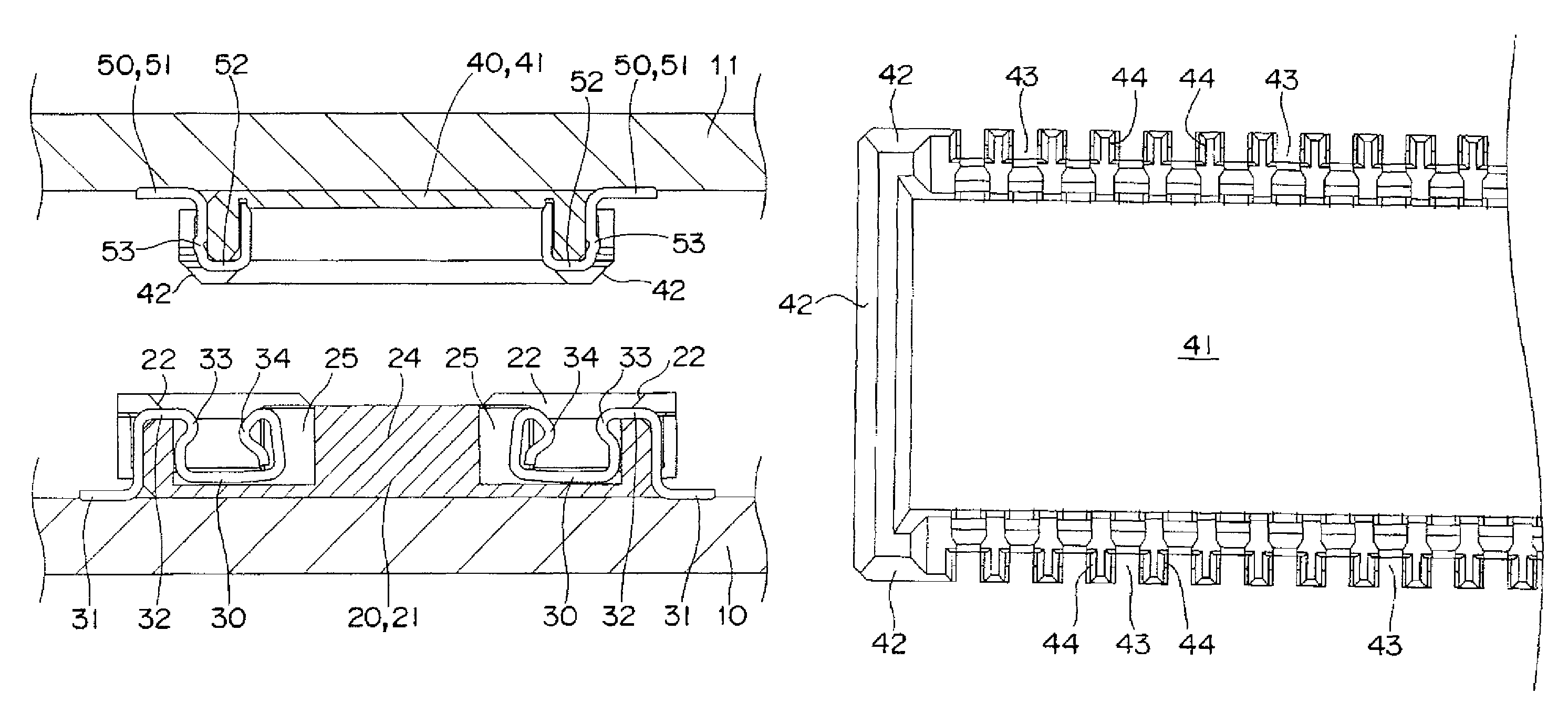 Connector for connecting printed boards having a plug having press-in grooves fitted into a socket