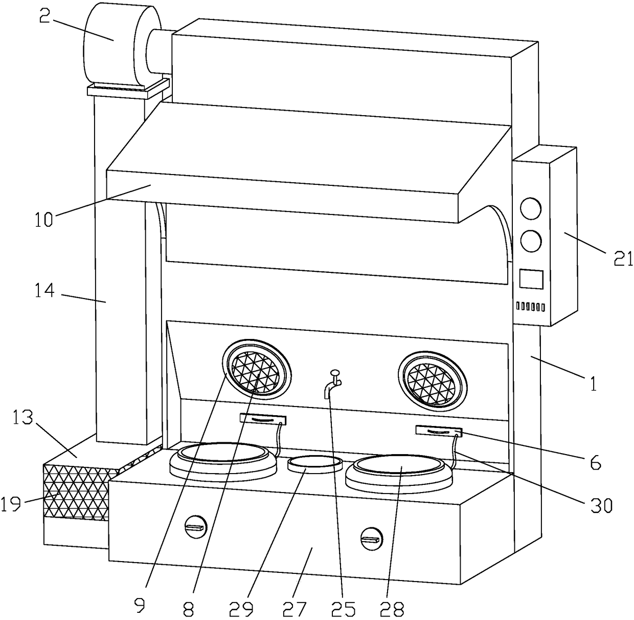 Oil fume deep purification with exhaust device and oil fume purification with exhaust integrated stove