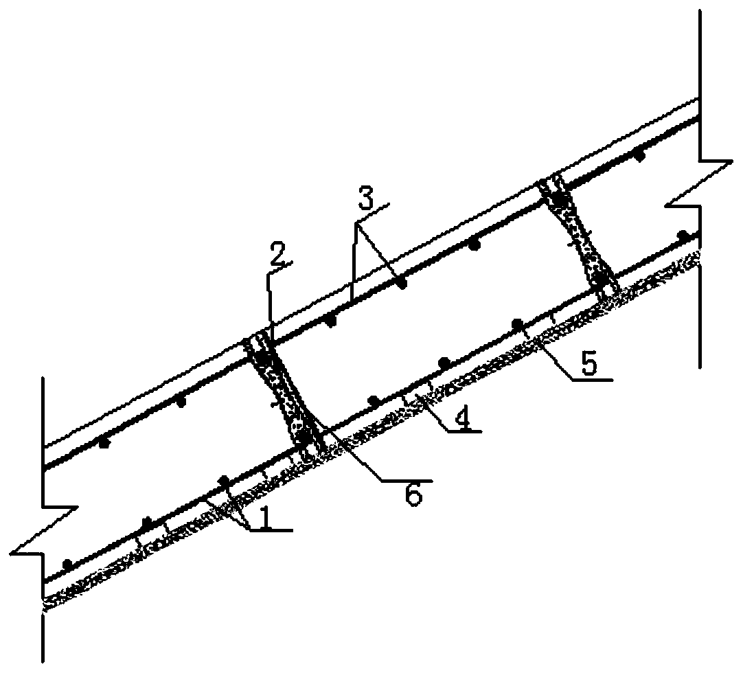 Sloping roof concrete structure and construction method thereof