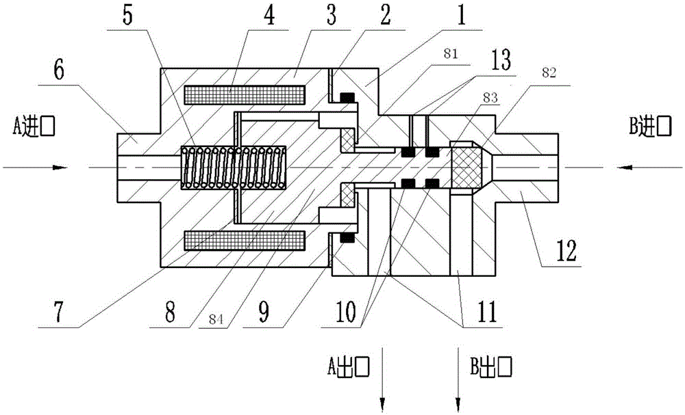 Mono-coil self-unloading type two-component electromagnetic valve