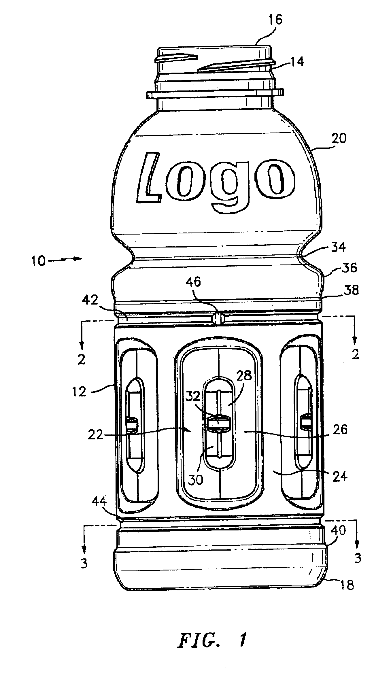 Hollow plastic bottle including vacuum panels