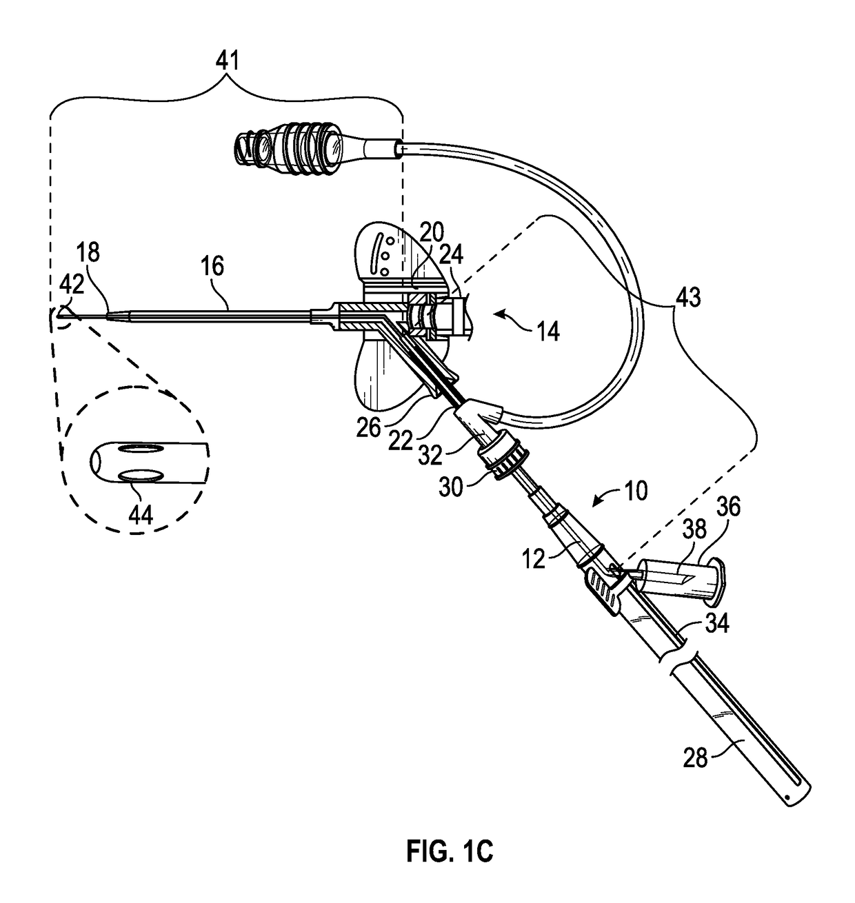 Extension housing a probe or intravenous catheter