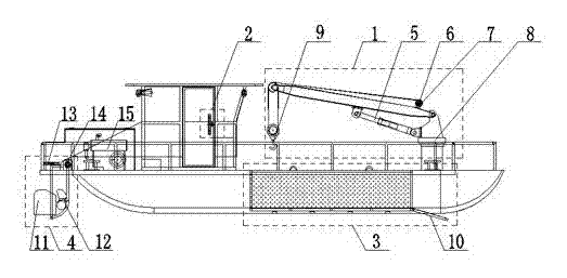 Mechanical full-automatic floating garbage cleaning ship structure