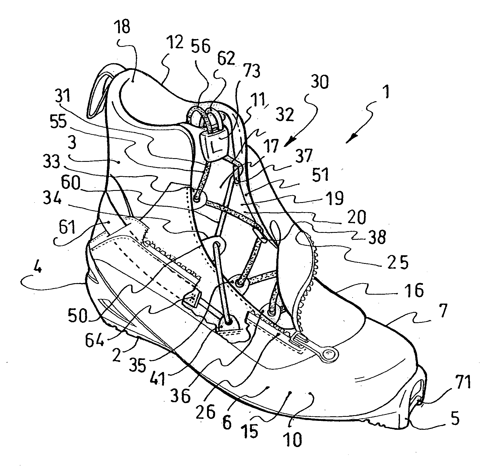 Boot with improved tightening of upper