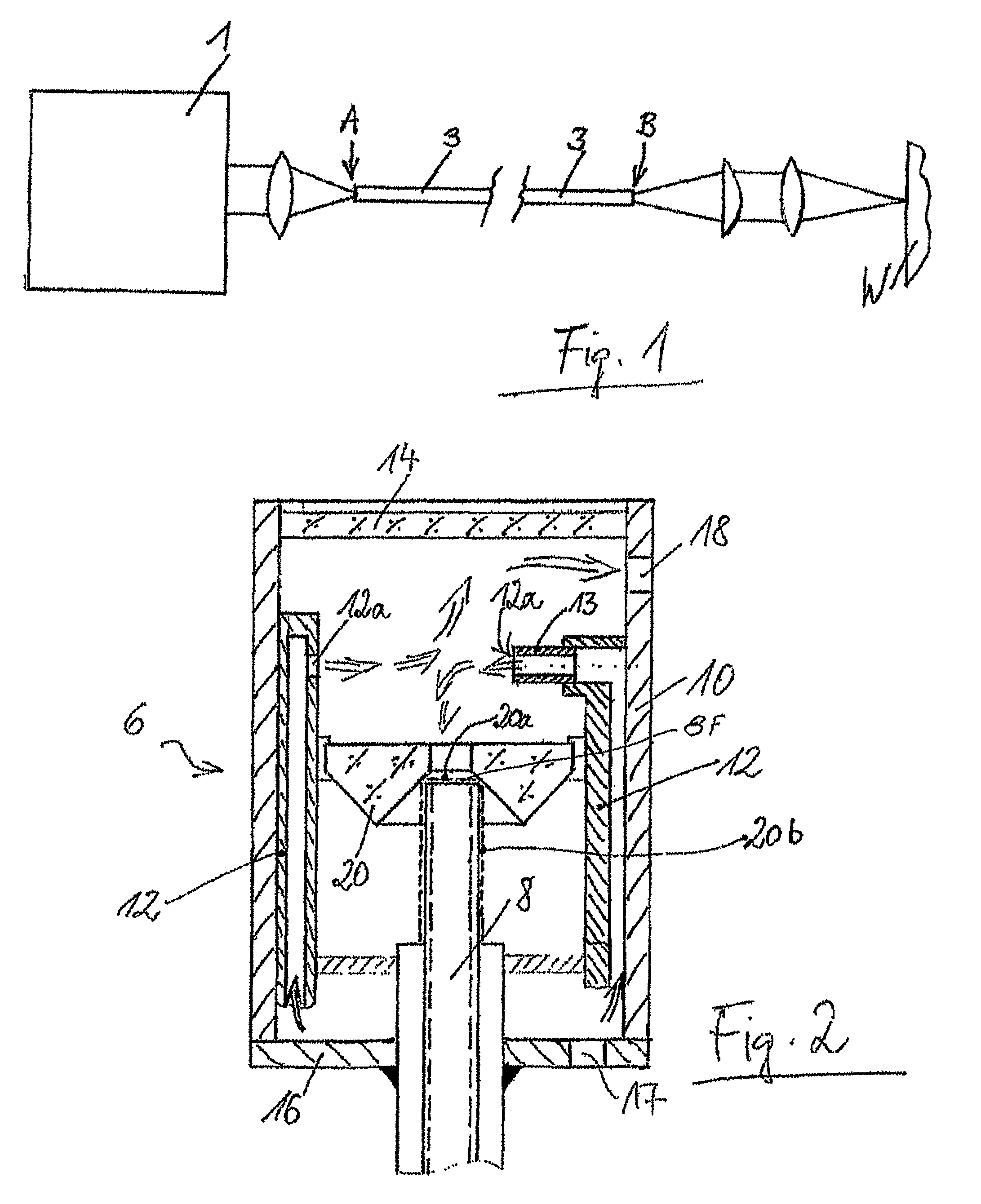 Air-cooled plug part for an optical waveguide