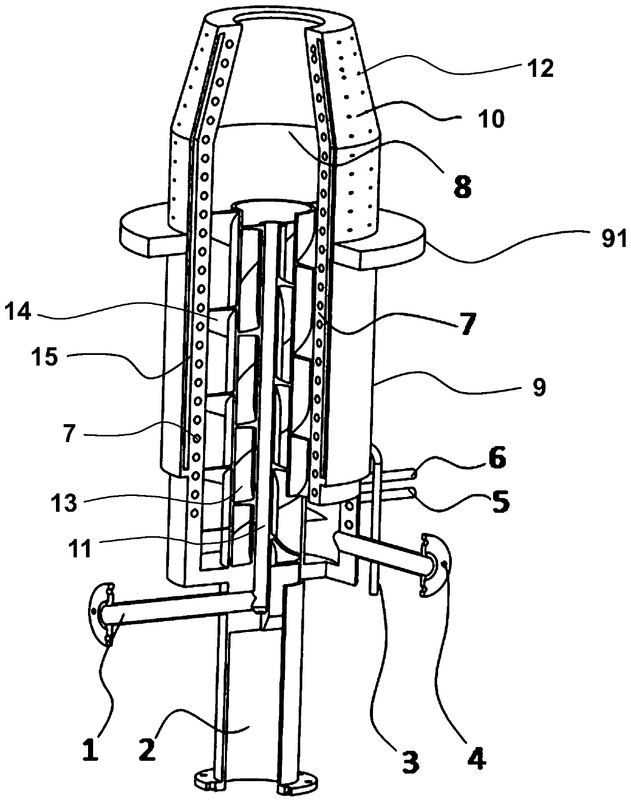 Gasifier burner structure with spiral flow channel