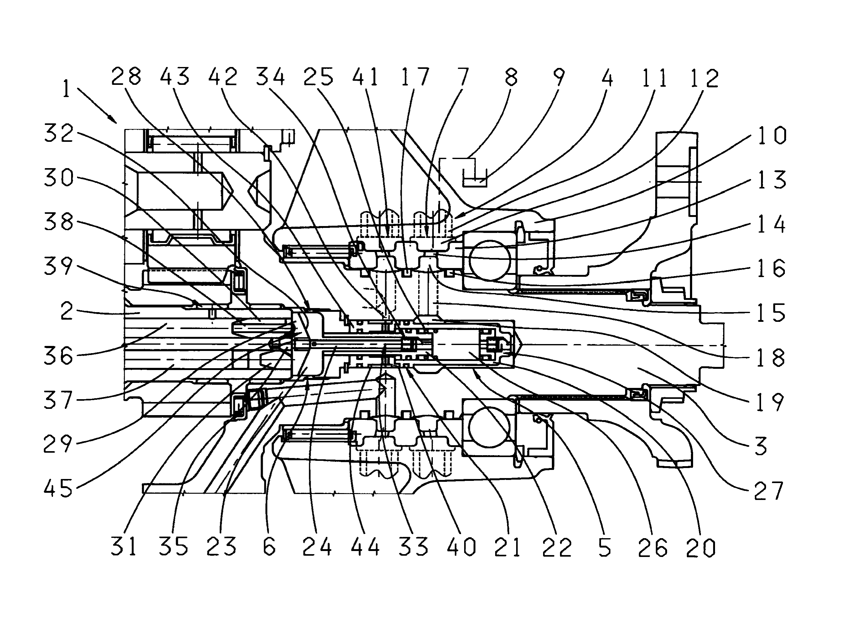 Transmission device with a hydraulic system comprising a transmission main pump apparatus
