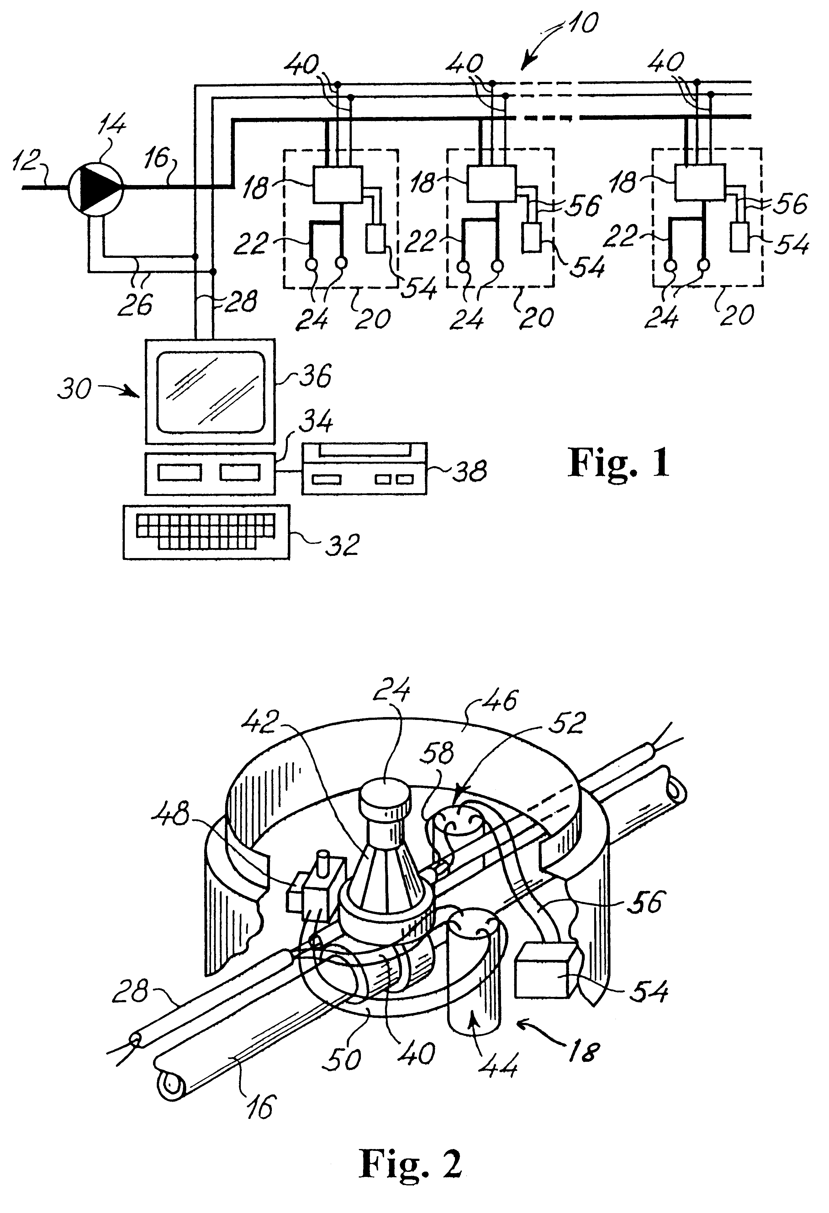 Two-wire controlling and monitoring system for irrigation of localized areas of soil