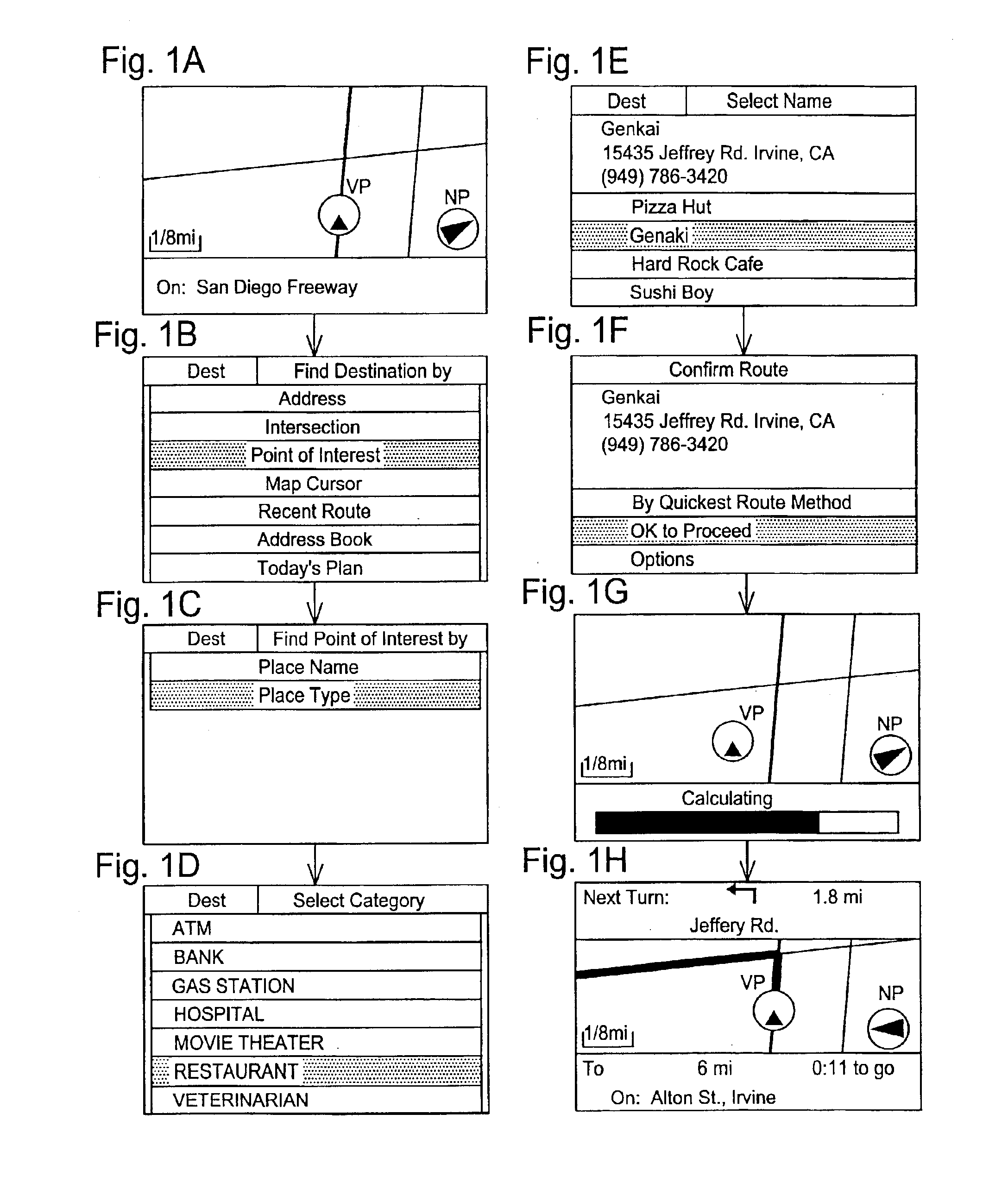 Display method and apparatus for arranging order of listing points of interest for navigation system