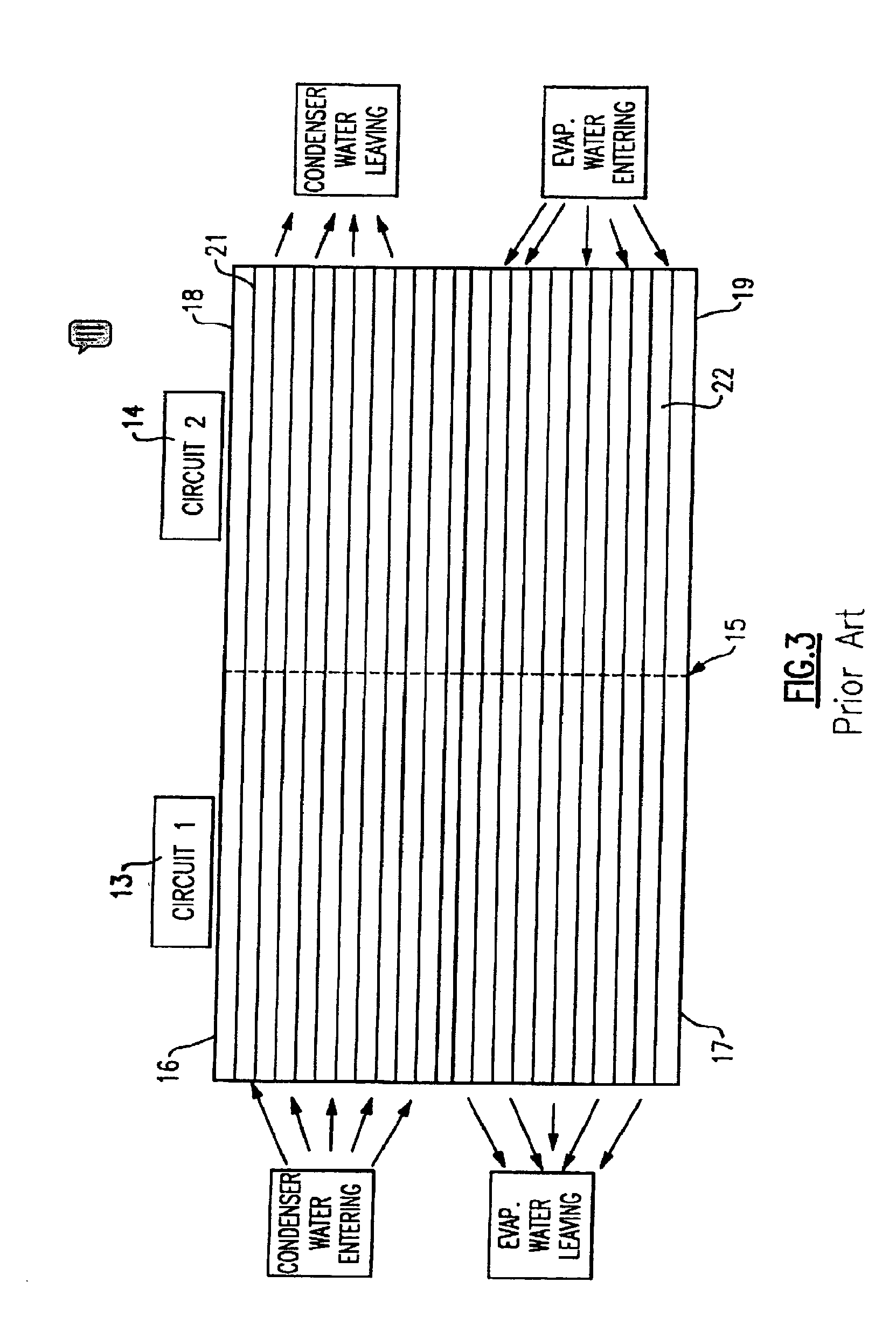 Dual-circuit chiller with two-pass heat exchanger in a series counterflow arrangement