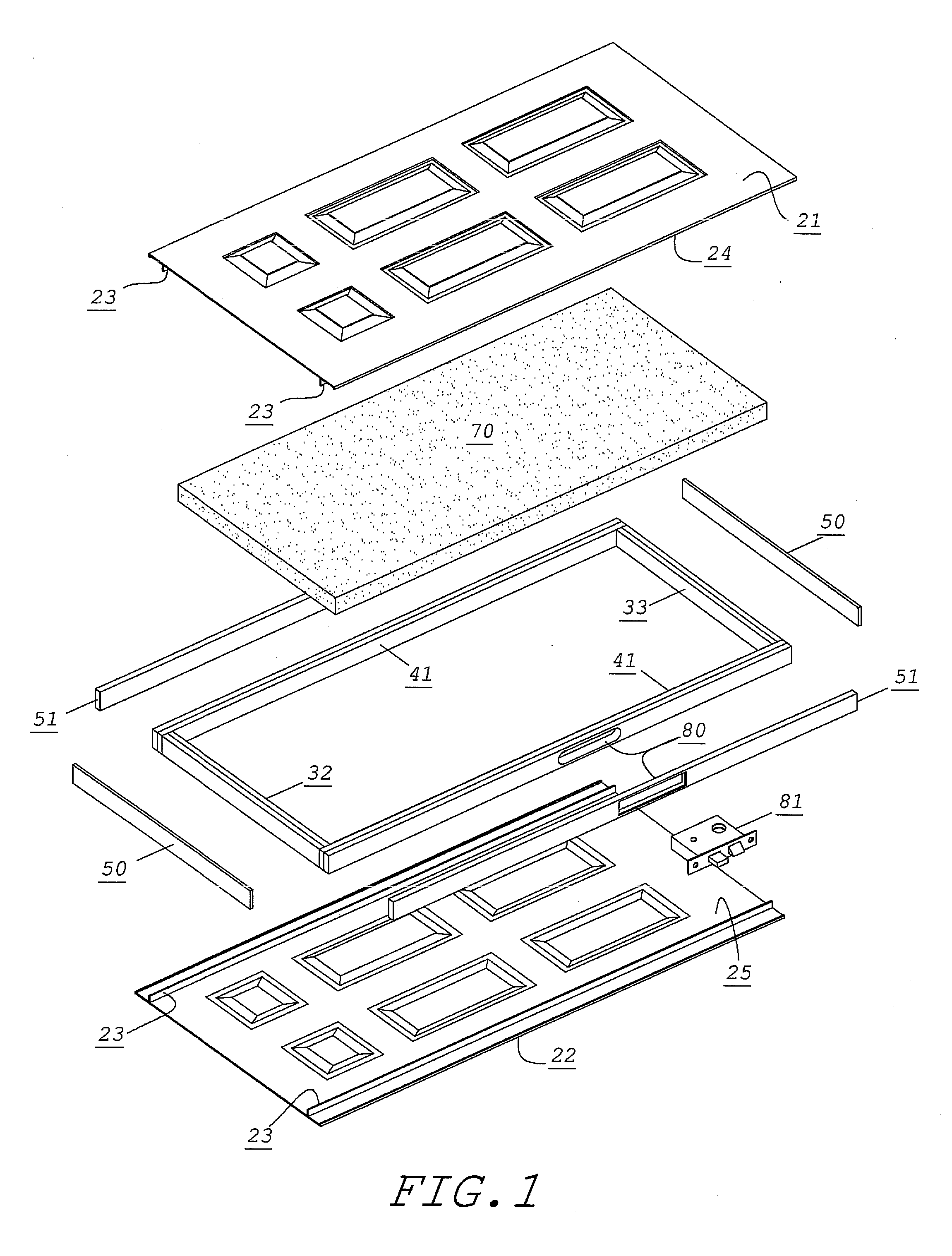 Synthetic door with improved fire resistance