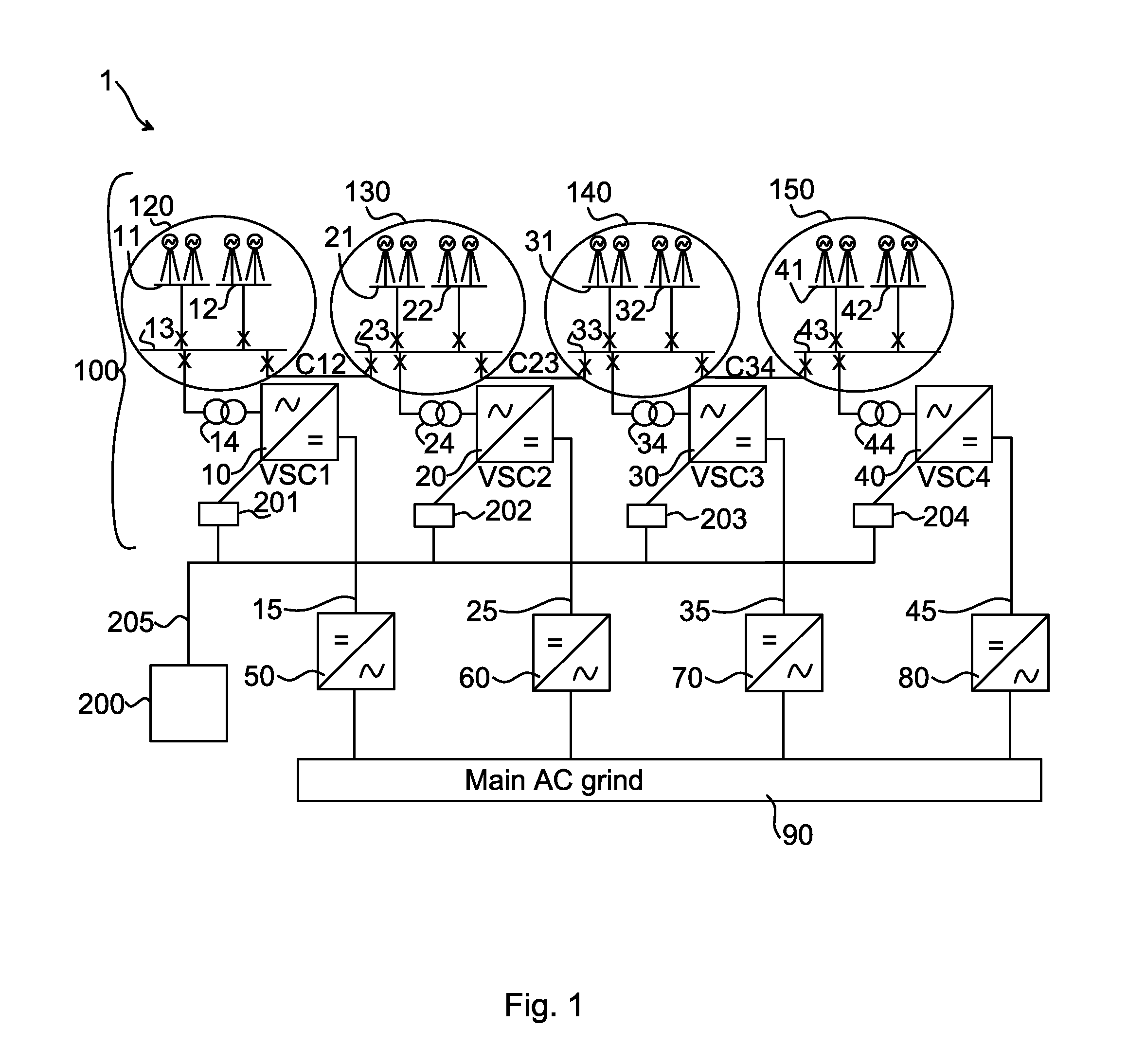 Method for controlling power flow within a wind park system, controller, computer program and computer program products