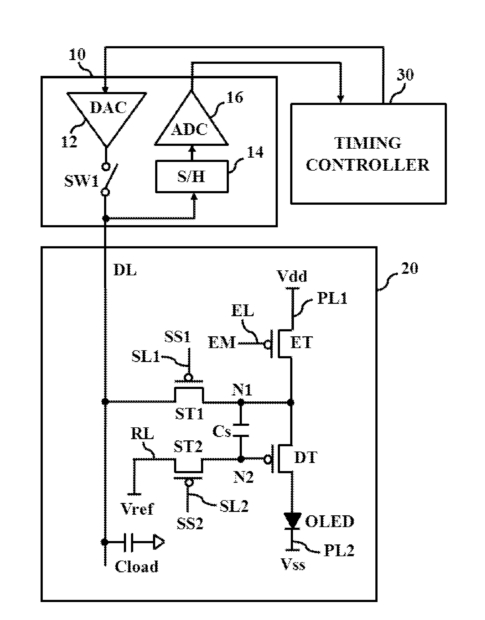 Organic light emitting diode display device and method for sensing characteristic parameters of pixel driving circuits