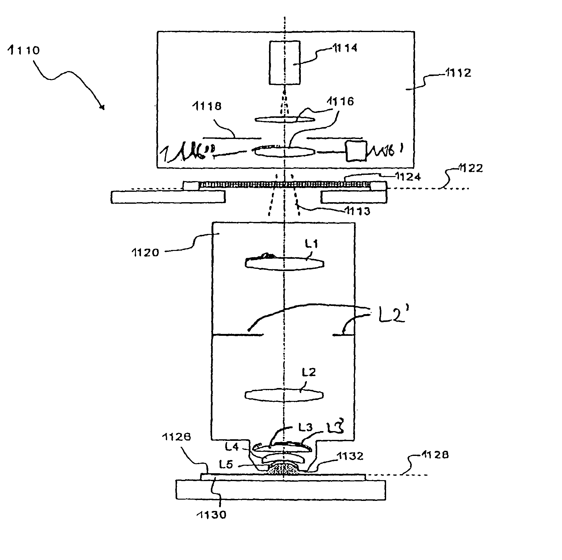 Projection system with compensation of intensity variations and compensation element therefor