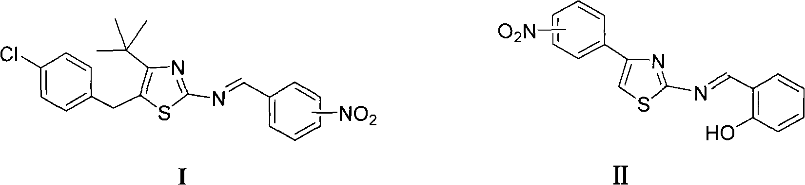 Thiazole schiff base containing nitryl, preparation and uses thereof