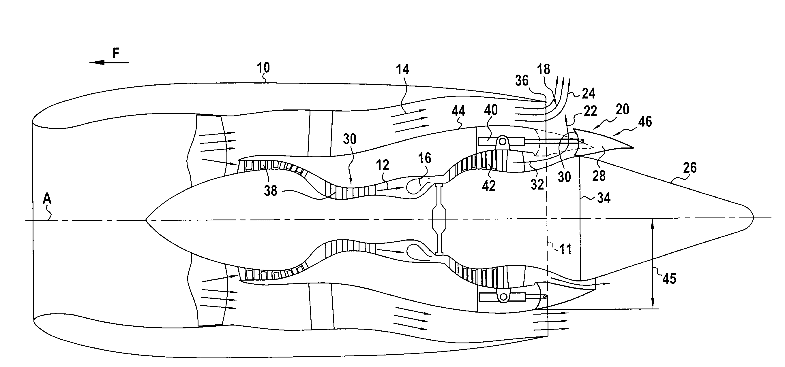 By-pass turbojet including a thrust reverser