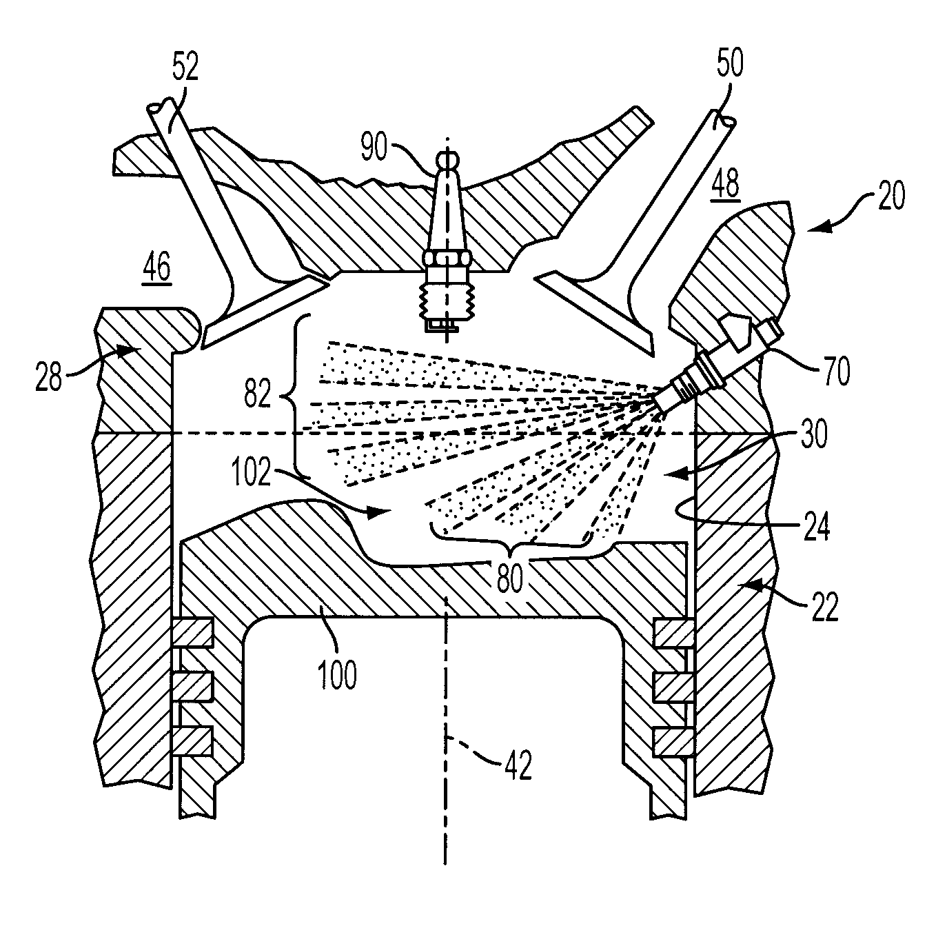 Fuel injector spray pattern for direct injection spark ignition engines