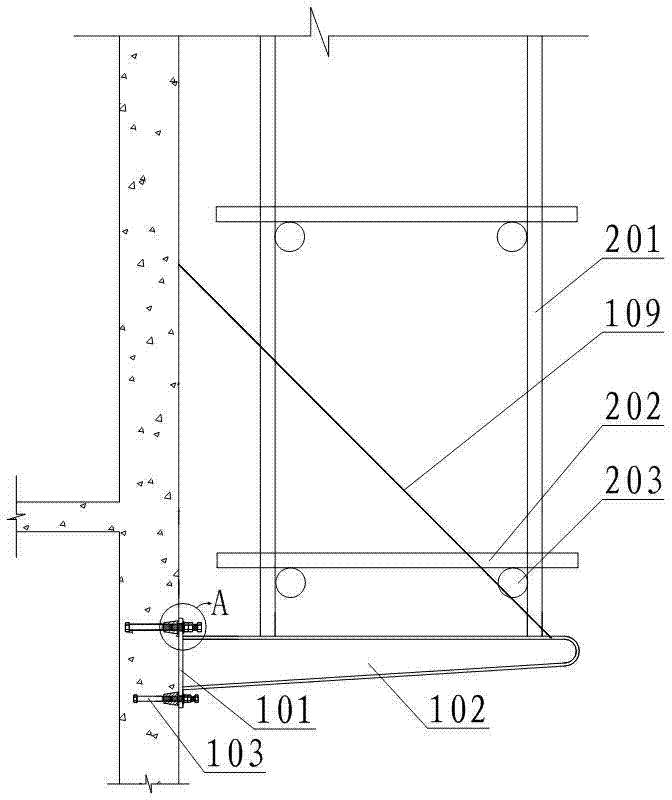 Bracket type overhanging scaffold and construction method thereof at erection time
