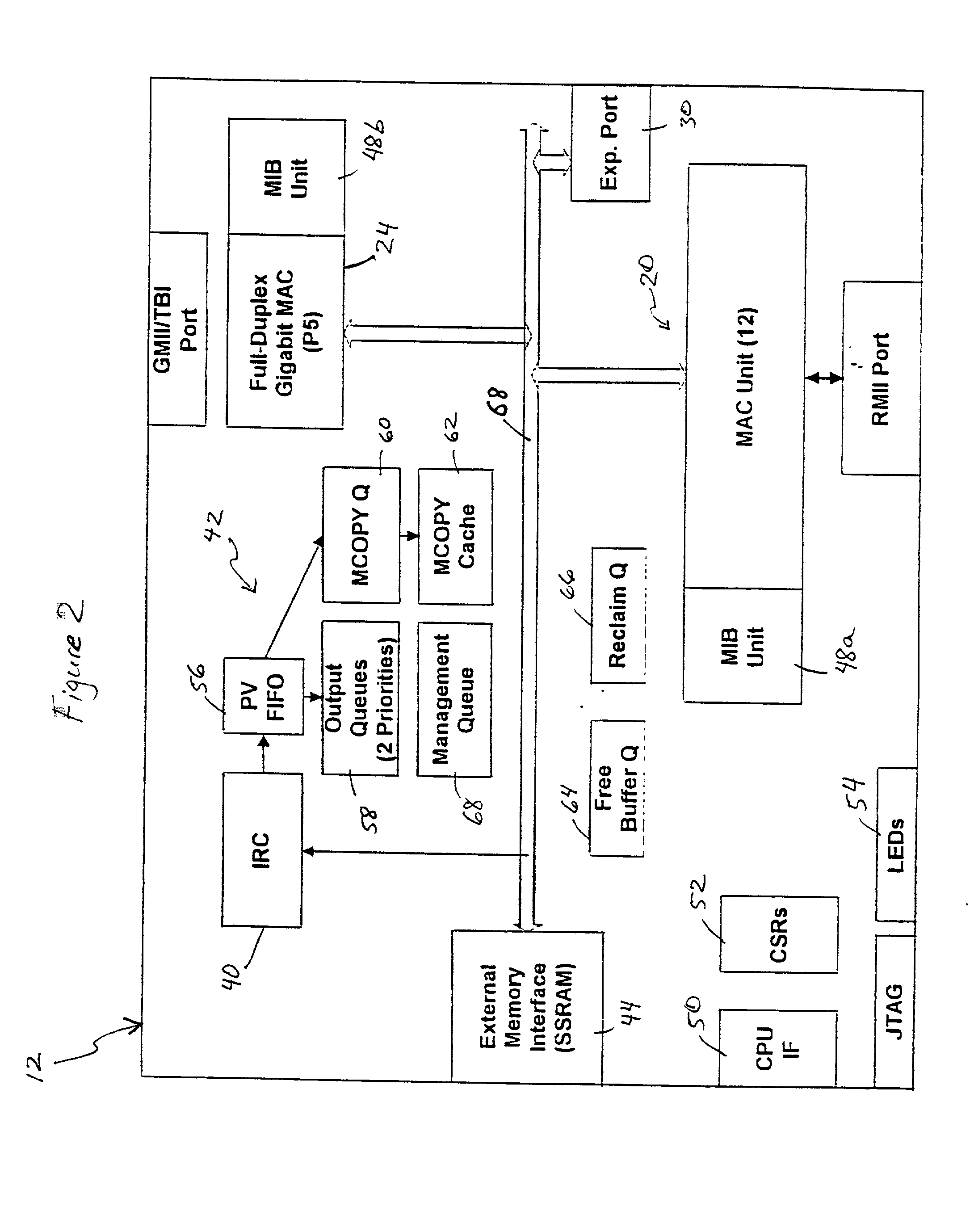 Apparatus and method in a network switch port for transferring data between buffer memory and transmit and receive state machines according to a prescribed interface protocol
