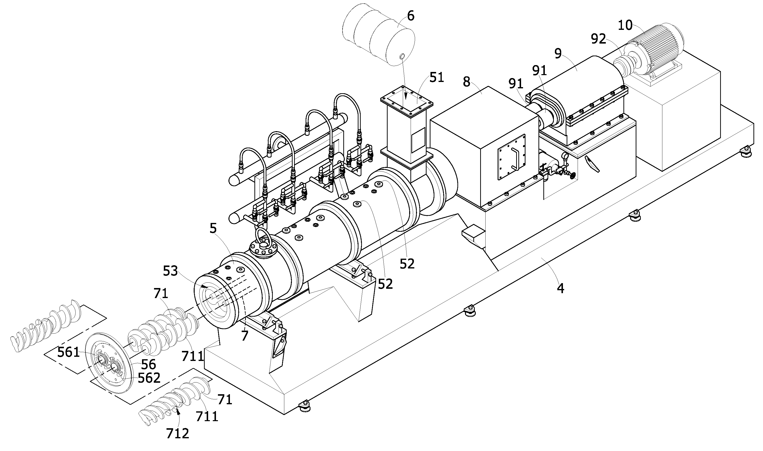 Counter-rotating twin screw extruder