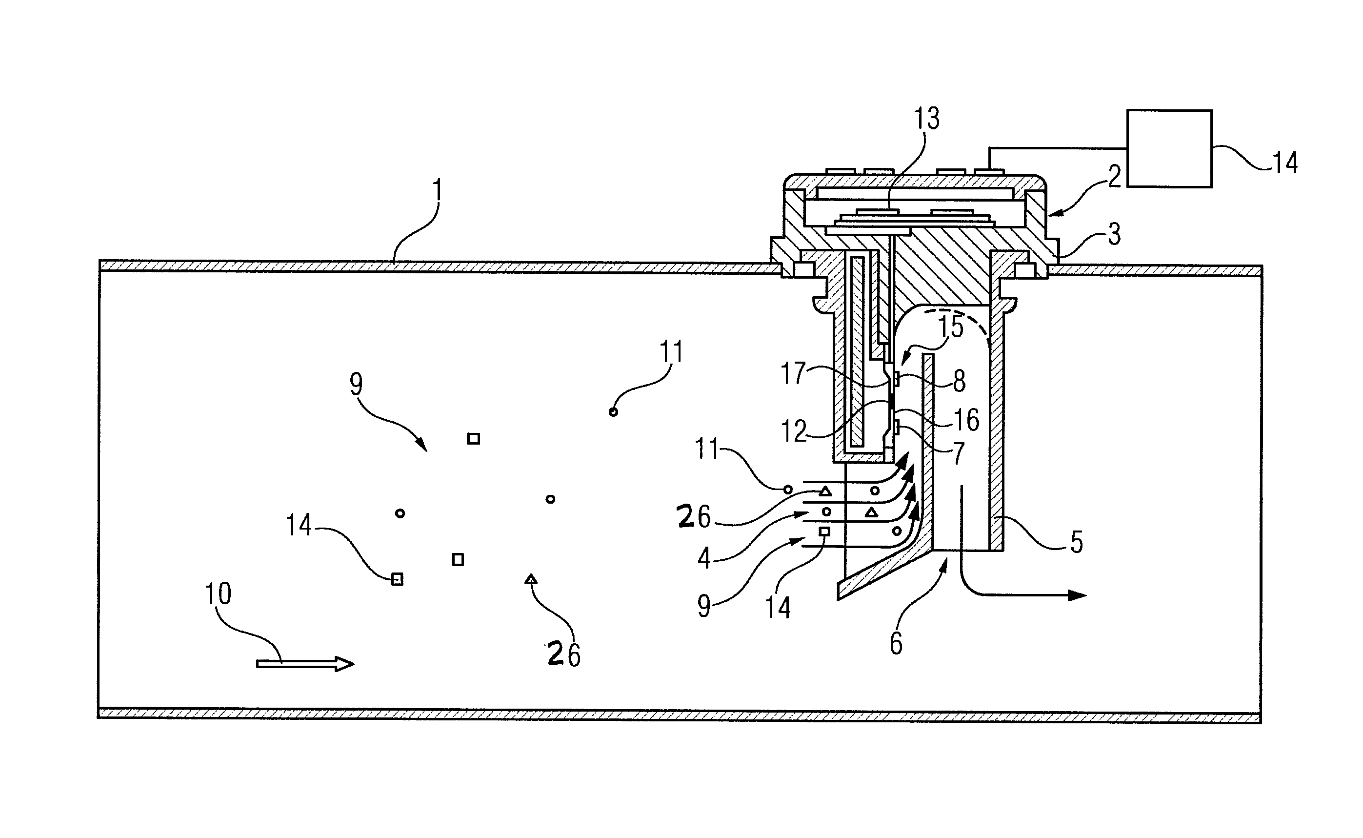 Air mass meter with a sensor element