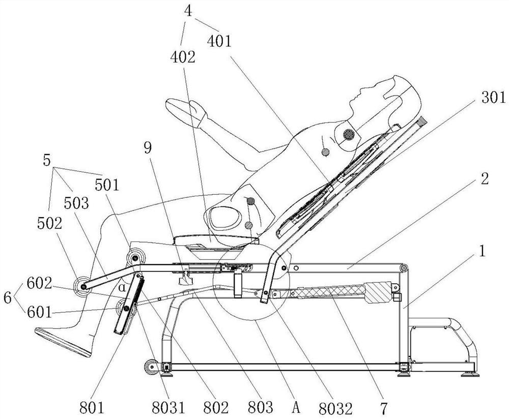 Electric handstand machine with self-adaptive foot clamping device