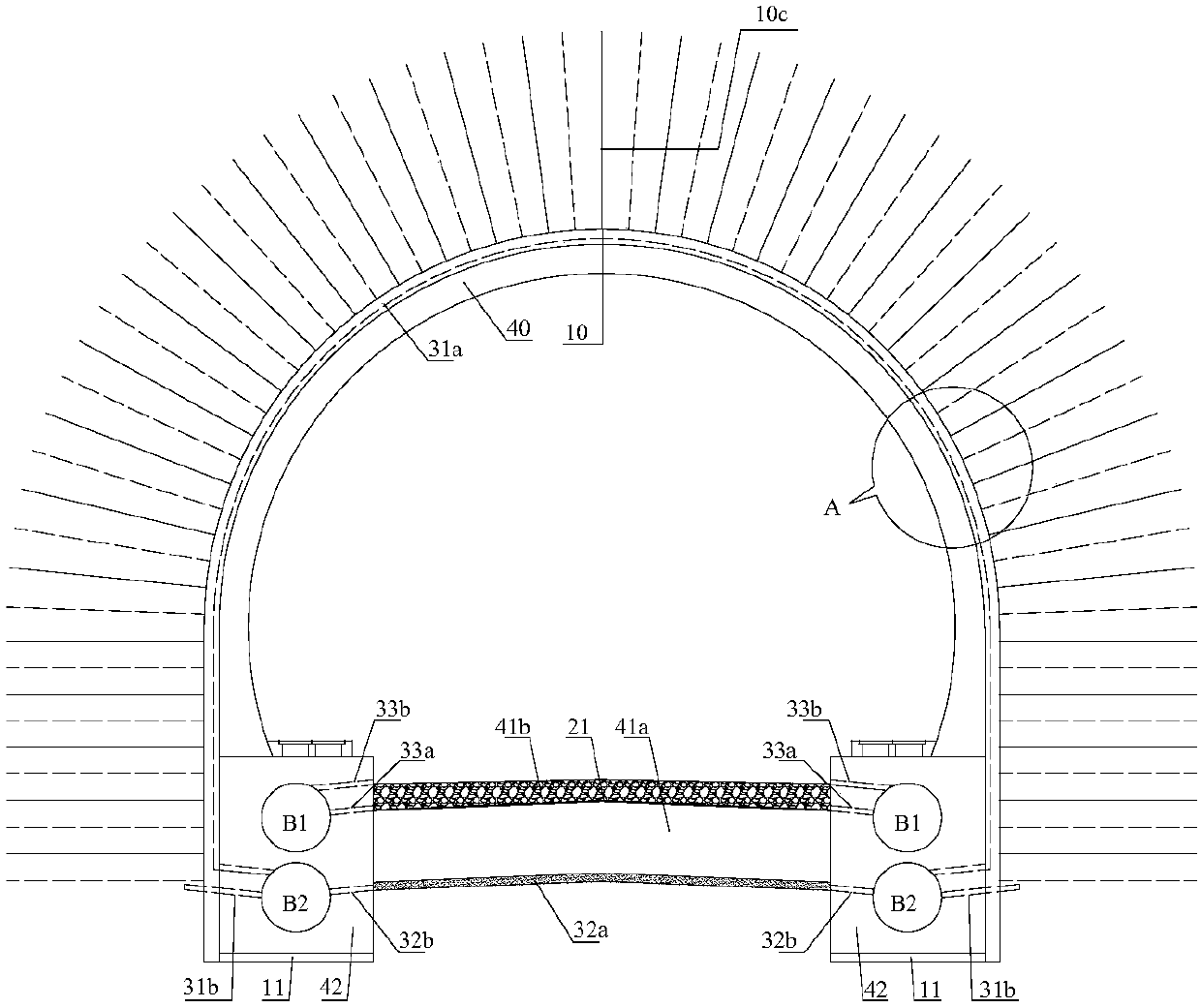 Dual-hole hollow rectangular section bearing cutting type arched tunnel lining structure and separation drainage system