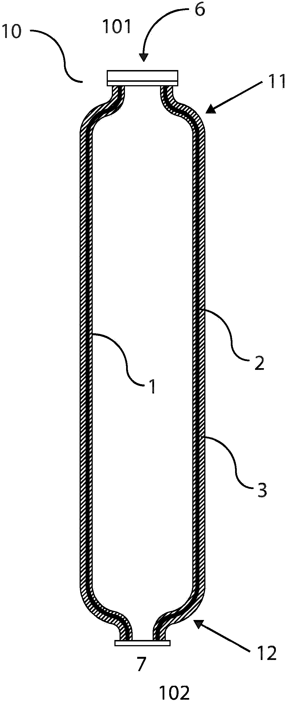 Pressure vessel with metallic liner and two fiber layers of different material