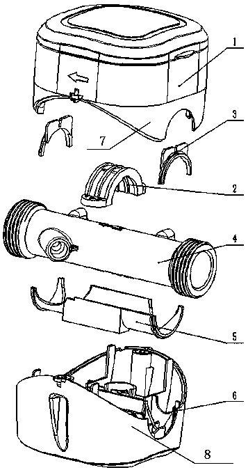 A connection structure and method between a measuring pipe segment body and a converter for water meters, heat meters, and flow meters